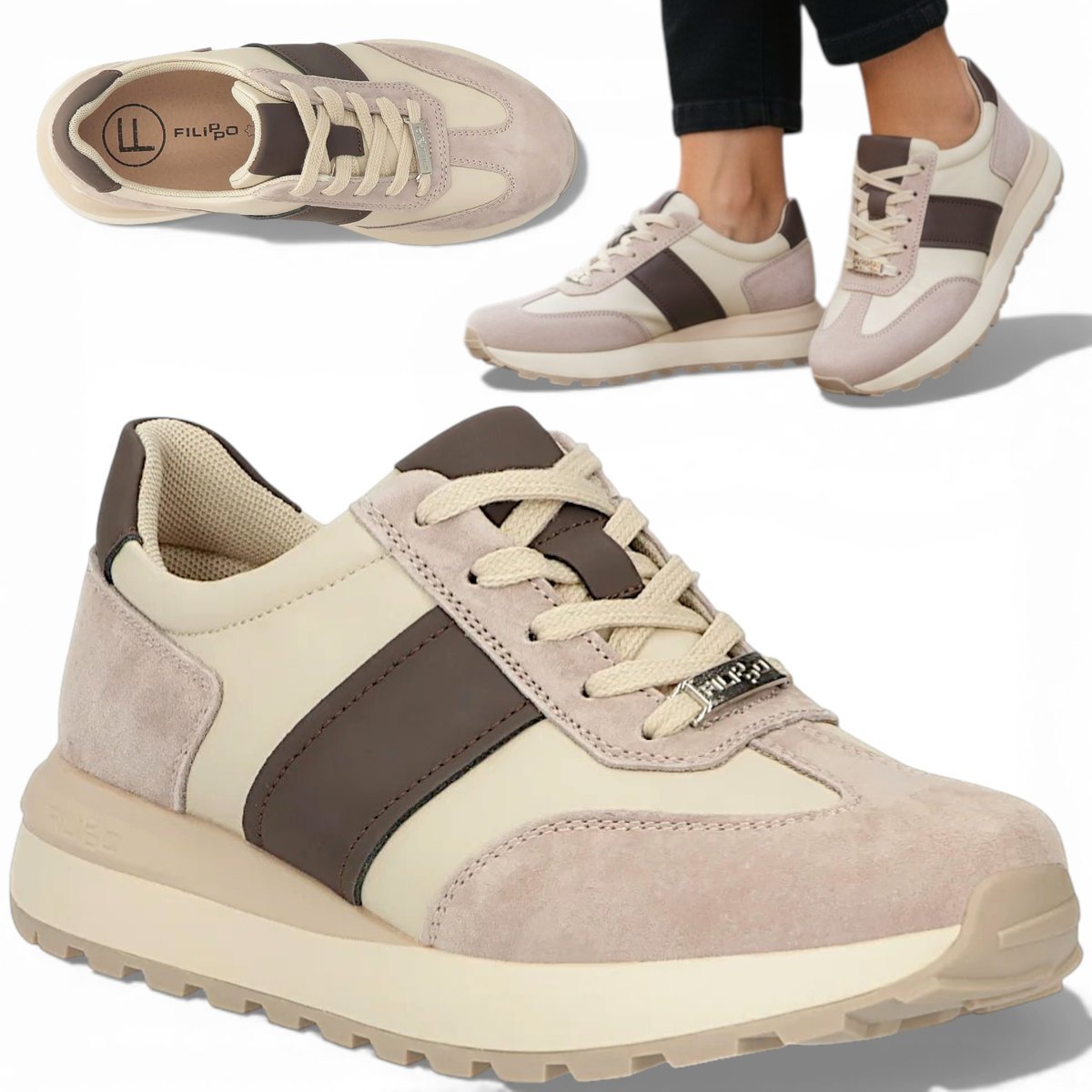 Sneakersy Damskie SKÓRZANE Filippo Wygodne Półbuty Zamszowe Sportowe 36