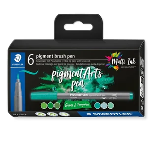 Staedtler Pigment Arts Brush Pen Greens & Turquoises mazak Zielony, Turkusowy 6 szt. - Flamastry - miniaturka - grafika 1