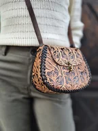 Torebki damskie - Torebka skórzana Julia beżowa kwiaty ręcznie robiona - miniaturka - grafika 1