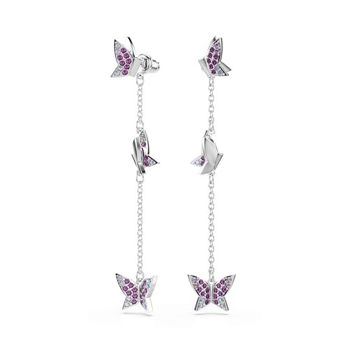 Swarovski Idyllia Kolczyki, Szlif Okrągły, Motyl, Fioletowy, Powlekany Rodem