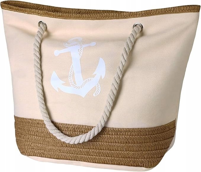 DUŻA TORBA PLAŻOWA MATERIAŁOWA - SKŁADANA - ODPORNA NA PIASEK - Z ZAMKIEM