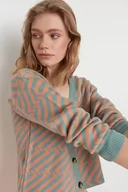 Swetry damskie - Trendyol Damski standardowy standardowy kardigan z dzianiny z dekoltem w serek, Miętowy, L - miniaturka - grafika 1