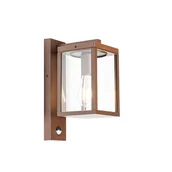 Lampy pozostałe - QAZQA Zewnętrzna latarnia ścienna rdzawobrązowa z czujnikiem ruchu IP44 - Charlois - miniaturka - grafika 1