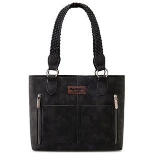 Wrangler Tote Bag for Women Multi Pockets shoulder bag western purse Medium leather like Handbags with Woven Top-Handle WG78-G8317BK - Koszulki i topy damskie - miniaturka - grafika 1