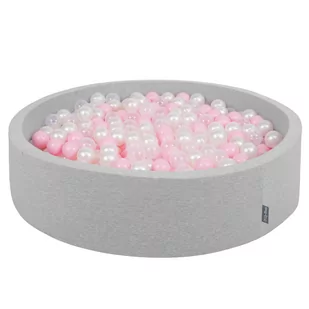 KiddyMoon, suchy basen okrągły z piłeczkami 7cm 120x30 jasnoszary: pudrowy róż-perła-transparent 120x30/300piłek - Suche baseny - miniaturka - grafika 1
