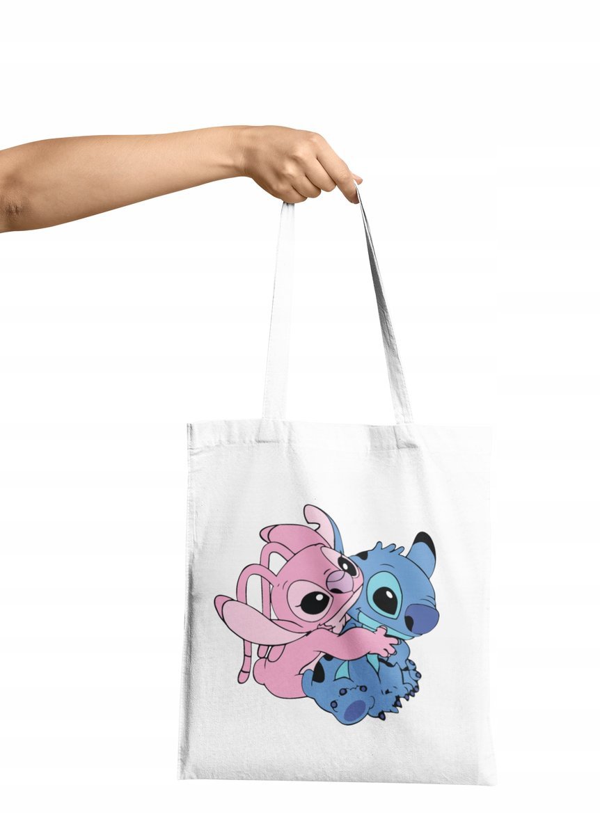 TORBA SHOPPER MATERIAŁOWA NA RAMIĘ PREZENT LILO & STITCH & ANGEL BAJKI WZÓR