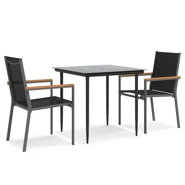 Zestaw Mebli Ogrodowych: Stół 80x80x74 cm, Krzesła 55x61,5x90 cm, Czarny