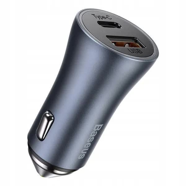 ŁADOWARKA SAMOCHODOWA Baseus Mocna GOLDEN CONTACTOR PRO USB + USB-C SZARY