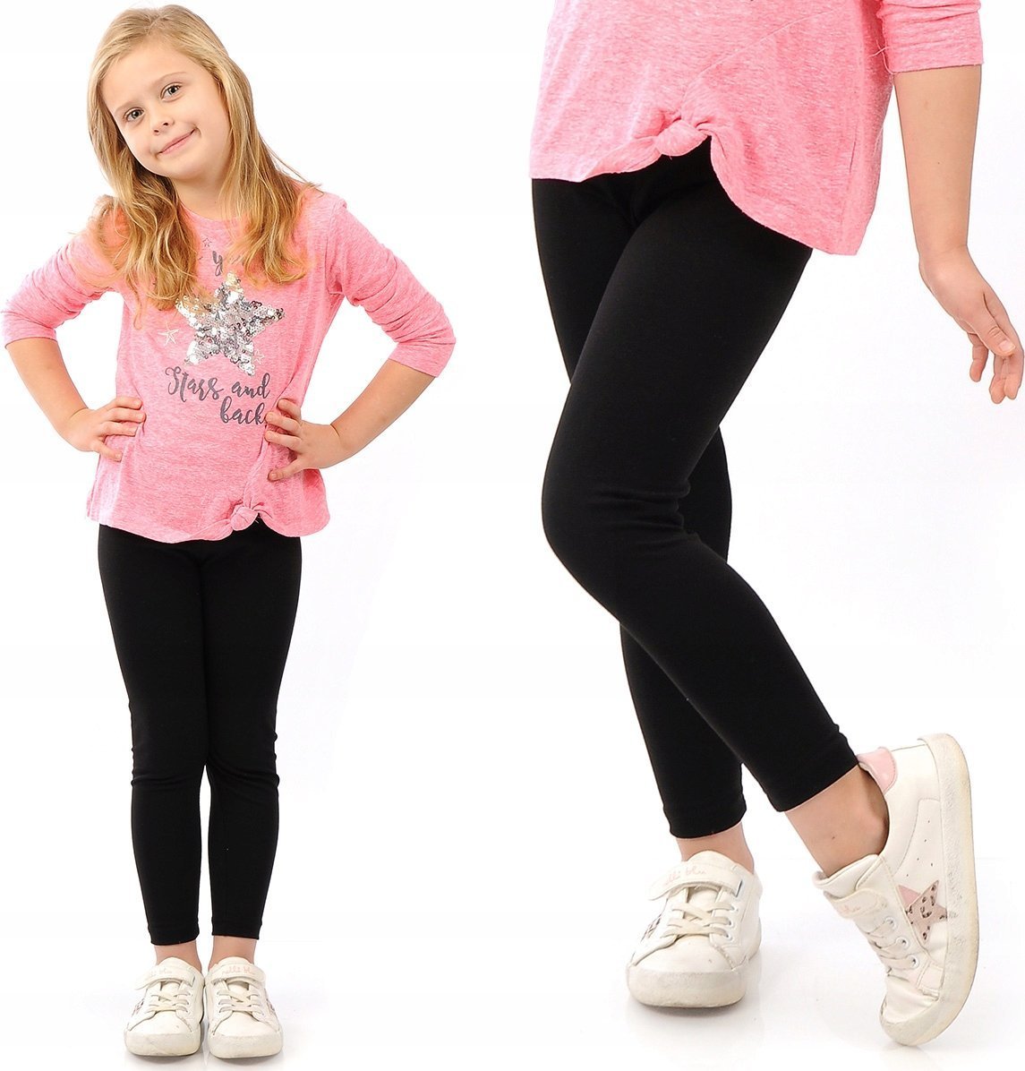 Elastyczne Legginsy Bawełniane Klasyczne Getry Polskie Czarne 110