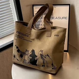 Torba płócienna torebka na ramię BOHO KOTY KOTKI UROCZE KAWAII shopperka - Torby i wózki na zakupy - miniaturka - grafika 1
