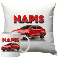 Gadżety dla niej i dla niego - Kubek Poduszka Fiat 330ml 40x40cm z Napisem Zestaw Motoryzacyjny - miniaturka - grafika 1