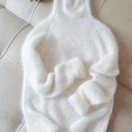 Swetry damskie - TEMU Elegancka Biała Bluzka - Miękki Sweter z Wysokim Kołnierzem , Jednokolorowe Topy na Wiosnę/Jesień, Na Wesele i Specjalne Okazje, Uniwersalna - miniaturka - grafika 1