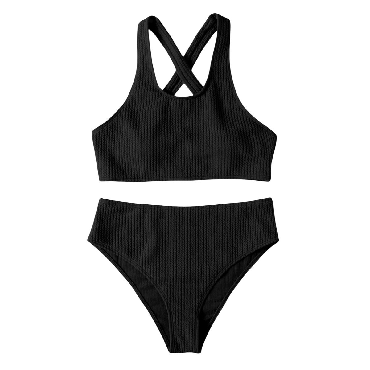 Damski Strój Kąpielowy Bikini Dwuczęściowy Wysoki Stan Czarne M