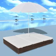 Leżaki ogrodowe - vidaXL Leżak z rattanu PE parasolem, brązowy - miniaturka - grafika 1