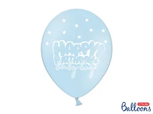 PartyDeco Balony "Happy Birthday - Baby boy", pastel niebieski, 12", STRONG, 6 szt SB14P-210-011-6 - Baby shower i roczek - miniaturka - grafika 1