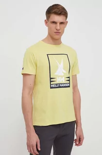 Koszulki męskie - Helly Hansen t-shirt bawełniany męski kolor żółty z nadrukiem - grafika 1