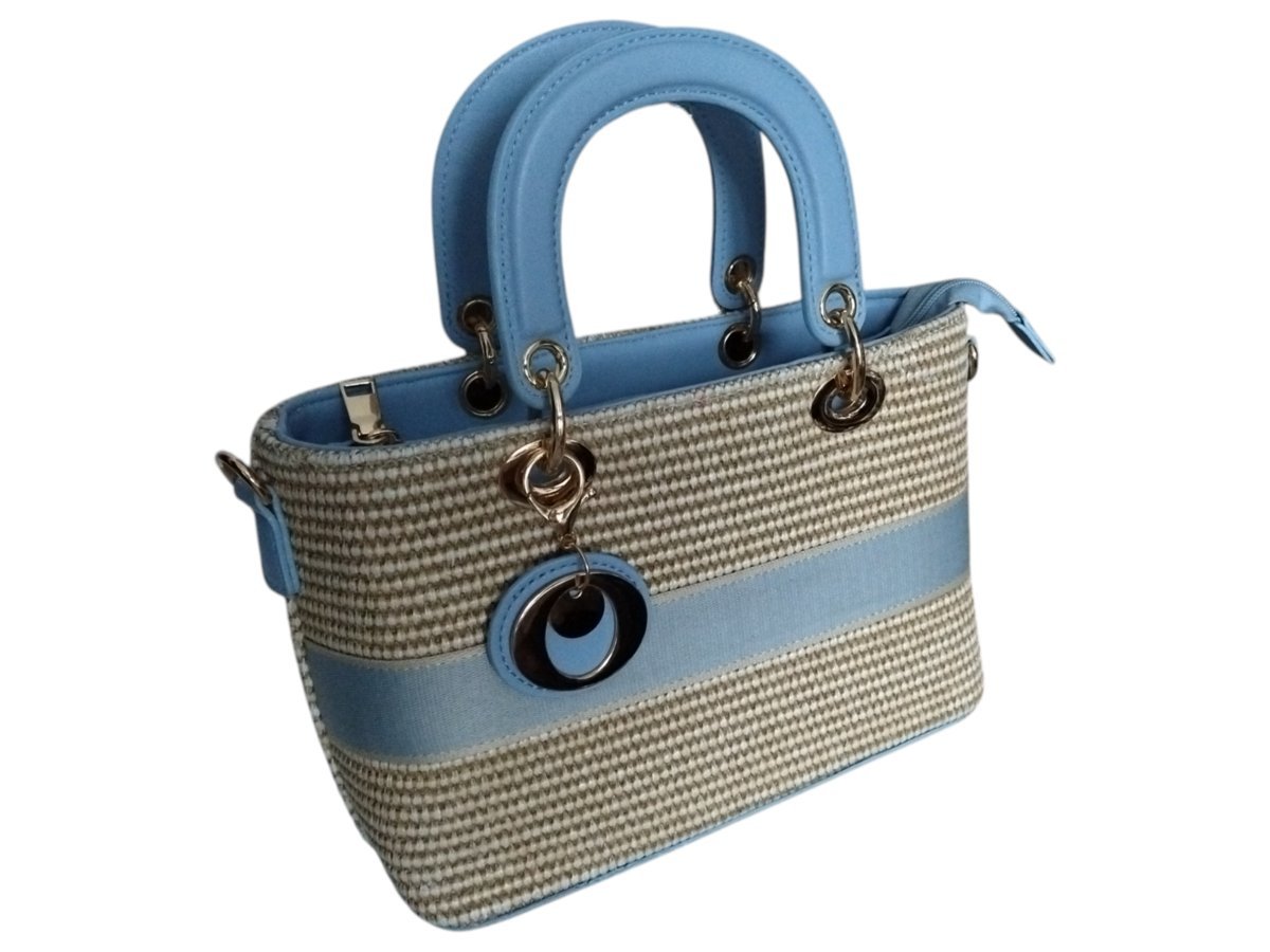 Torebka Damska, Mała Pleciona Listonoszka Na Ramię Z Eko-Skóry, Niebieski