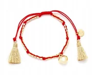 Bransoletki - Bransoletka Pozłacana Z Serduszkiem Czerwona Z Chwostami Regulowana - miniaturka - grafika 1