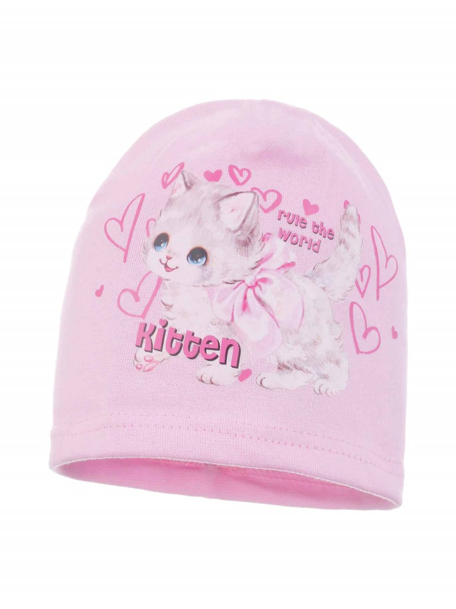 Dziewczęca czapka bawełniana kotek rule the world różowa Ambra r.44/48