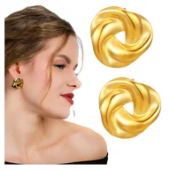 Kolczyki - Kolczyki Sztyfty Złote Kółka ze Stali Chirurgicznej 316L Pozłacane Lekkie - miniaturka - grafika 1