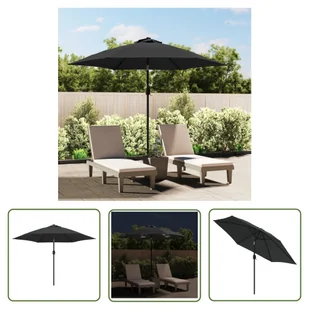 The Living Store Parasol ogrodowy z LED i stalowym słupkiem - 300 cm - antracytowy - Parasol - Parasole ogrodowe - miniaturka - grafika 1