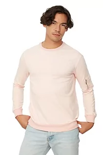 Bluzy męskie - Trendyol Męska bluza z okrągłym dekoltem, jednolity kolor, różowy, S, różowy, S - grafika 1