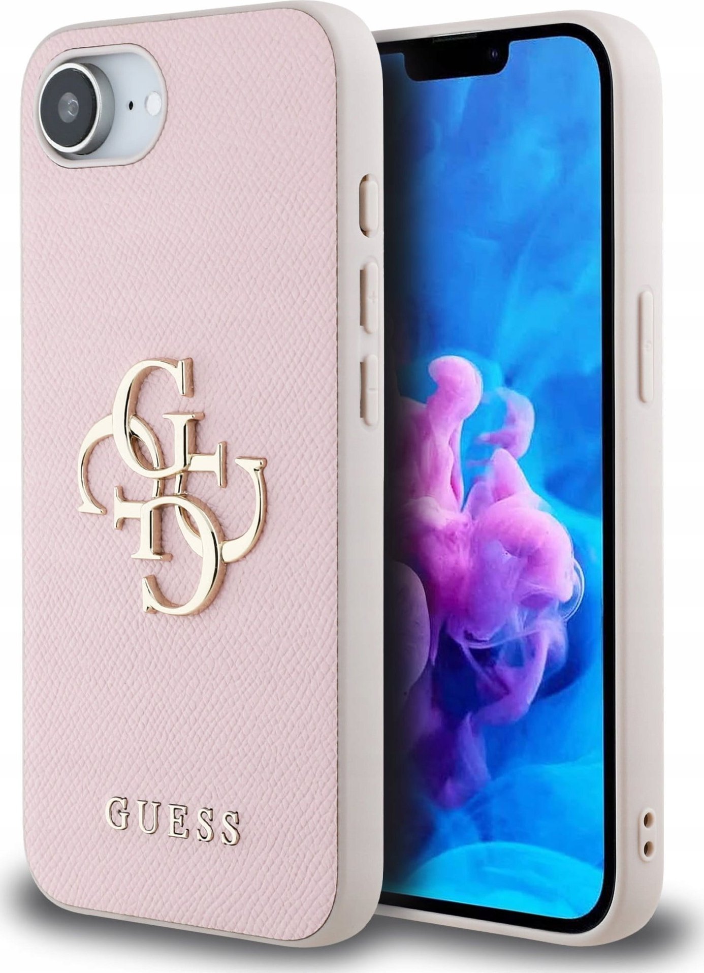 Etui Guess PU Grained 4G Metal Logo na iPhone 16e - różowe