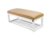Ławki do przedpokoju - Ławka na buty LPG-4 60cm EMRAWOOD drewno lite kolor biały siedzisko gładkie ekoskóra kolor beżowy - miniaturka - grafika 1