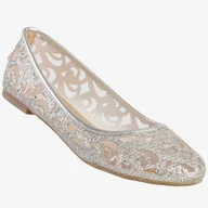 Baleriny - Baleriny Damskie Buty Eleganckie Ażurowe Brokatowe Srebrne 608-192 39 Srebrny - miniaturka - grafika 1