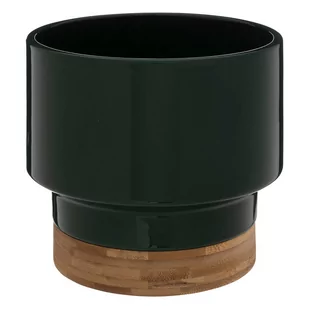 Ceramiczna doniczka z bambusową podstawką, wys. 15 cm - Donice - miniaturka - grafika 1