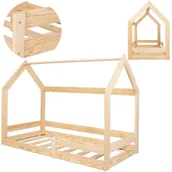 Łóżka dla dzieci i młodzieży - Łóżko dla dziecka z barierką i stelażem, domek 160x80 cm drewniane, jasny brąz - miniaturka - grafika 1
