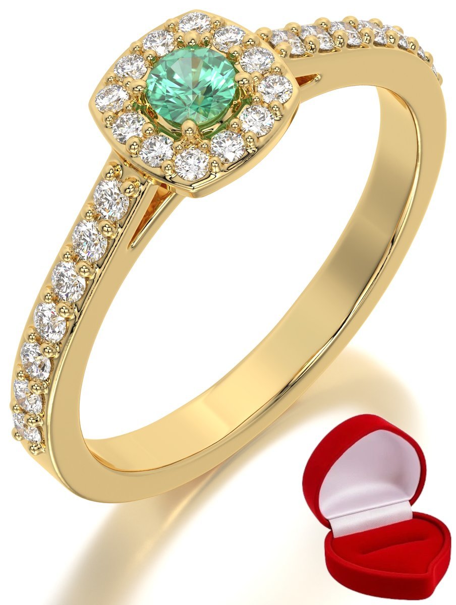 ZŁOTY PIERŚCIONEK ZARĘCZYNOWY 585 14k SZMARAGD 0,09 ct + PUDEŁKO R20