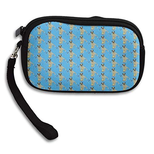 Kobiety i dziewczęta fantazyjny pasek karta moneta klucze torba trwała mops curling gotówka pieniądze sakiewka lekka kosmetyczka do makijażu, etui na smartfona zapinana na zamek z paskiem