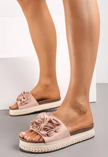 Różowe Klapki na Ozdobnej Podeszwie z Aplikacją z Kwiatami Junimi - Klapki i japonki damskie - miniaturka - grafika 1