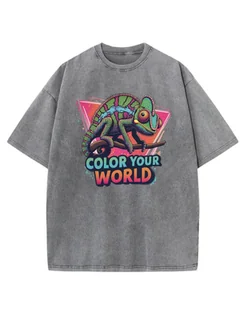 Koszulka oversize efekt sprania Kolorowy Kameleon szary XL - Koszulki i topy damskie - miniaturka - grafika 1