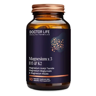 Doctor Life Magnesium x3 D3 & K2 suplement diety wspierający zdrowie układu sercowo-naczyniowego i kości 90 kapsułek - Witaminy i minerały - miniaturka - grafika 1