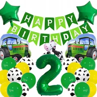 Baby shower i roczek - BALONY FARMA ZESTAW CYFRA 2 TRAKTOR CIĄGNIK KROWA URODZINY ROCZEK DEKORACJE - miniaturka - grafika 1