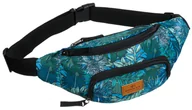 Nerki - Niebiesko - zielona kolorowa saszetka damska nerka na biodra lub przez ramię crossbody motyw roślinny kieszonki na suwak szeroki regulowany pasek RO.. - miniaturka - grafika 1