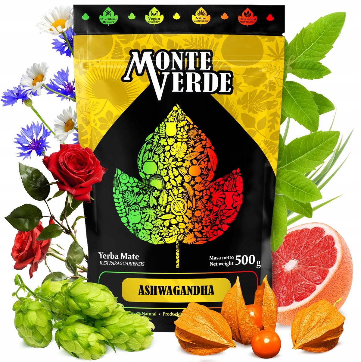 Yerba Mate Green Monte Verde Ashwagandha 500g Ziołowa Despalada 0,5kg