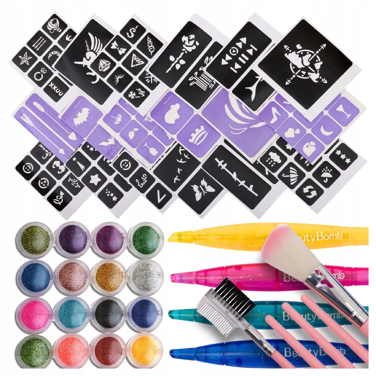 Zestaw Tatuaży zmywalnych dla Dzieci Tatuaże brokatowe wielkie studio XXL