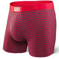Majtki męskie - Bokserki męskie szybkoschnące SAXX VIBE Boxer Brief Modern Fit w pasy - szaro-czerwone - miniaturka - grafika 1