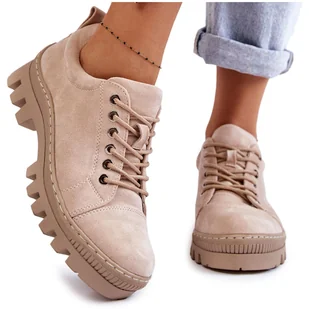 S.Barski Damskie Zamszowe Półbuty Wiązane Beżowe Mayson beżowy - Półbuty damskie - miniaturka - grafika 1