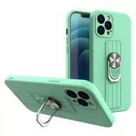 Etui i futerały do telefonów - Ring Case silikonowe etui z uchwytem na palec i podstawką do iPhone 12 Pro Max miętowy - miniaturka - grafika 1