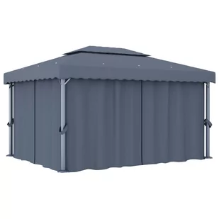 vidaXL Altana ogrodowa z zasłonami, 4 x 3 m, antracytowa, aluminium - Altany ogrodowe - miniaturka - grafika 1