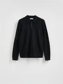 Swetry męskie - Reserved - Sweter polo z bawełną - czarny - miniaturka - grafika 1