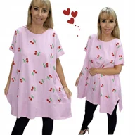 Bluzki damskie - MODNA TUNIKA BAWEŁNIANA WIŚNIA bluzka krótki rękaw luźna 54 56 7XL 8XL 2936 - miniaturka - grafika 1