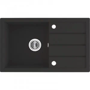 LAVEO SBP 711T TRZYNASTKA Zlewozmywak granitowy 1 komora z ociekaczem Wymiary: 480x790x170 mm Kolor: czarny W zestawie z syfonem Space Saving i korkiem automatycznym - Zlewozmywaki - miniaturka - grafika 1