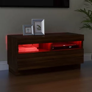 Lumarko Szafka pod TV z oświetleniem LED, brązowy dąb, 80x35x40 cm - Szafki RTV - miniaturka - grafika 4