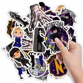 Szkolne artykuły papiernicze - NAKLEJKI NA ZESZYT NALEPKA Z POSTACIAMI SERIAL WEDNESDAY WZORY 10SZT - miniaturka - grafika 1