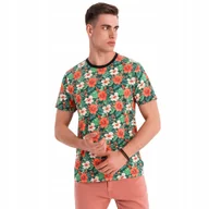 Koszulki męskie - Męski t-shirt bawełniany kwiatowy wzór czarny Ombre OM-TSFP-0249 V2 r. S - miniaturka - grafika 1